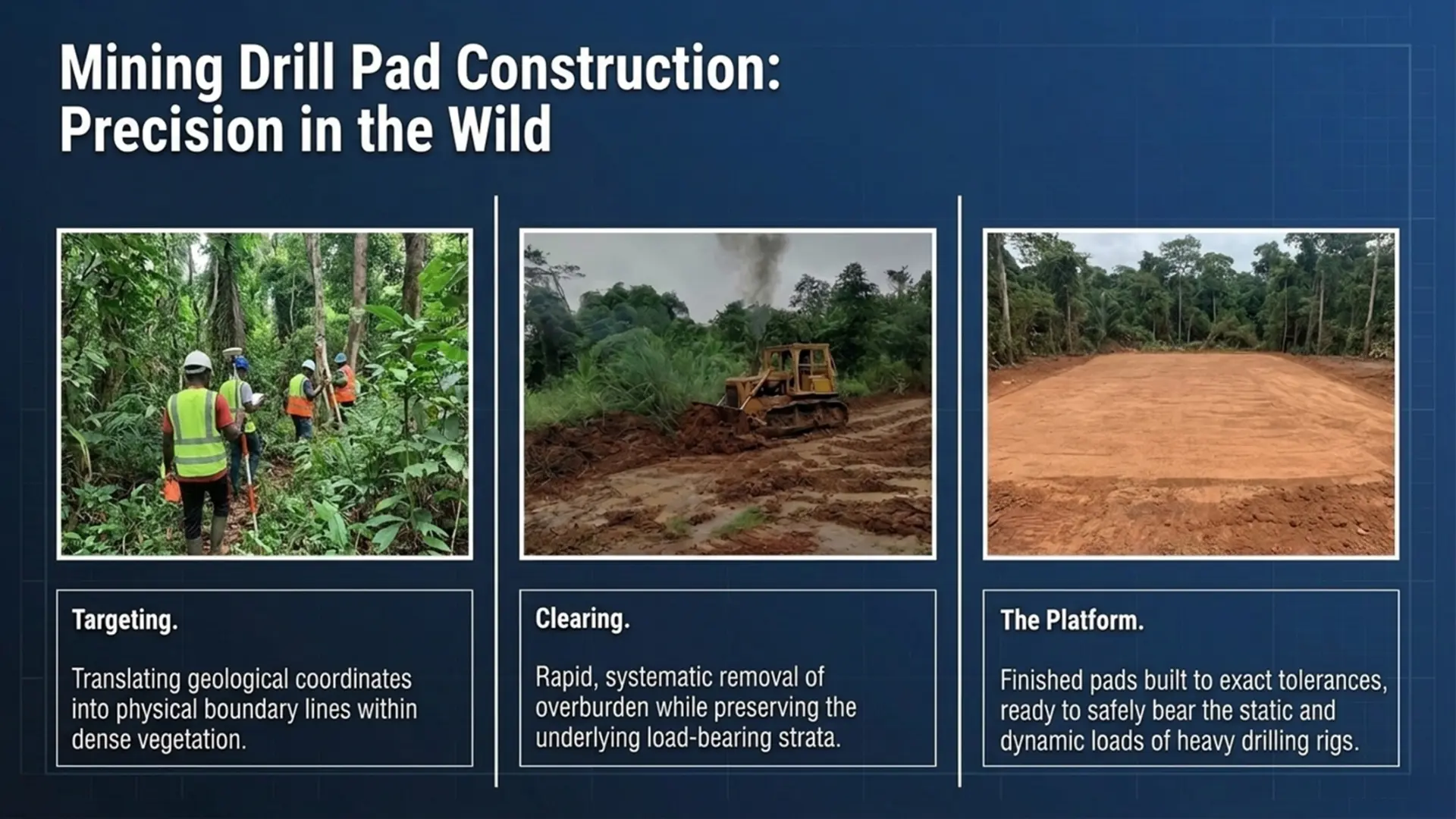Mining drill pad construction: targeting, clearing, and the finished platform